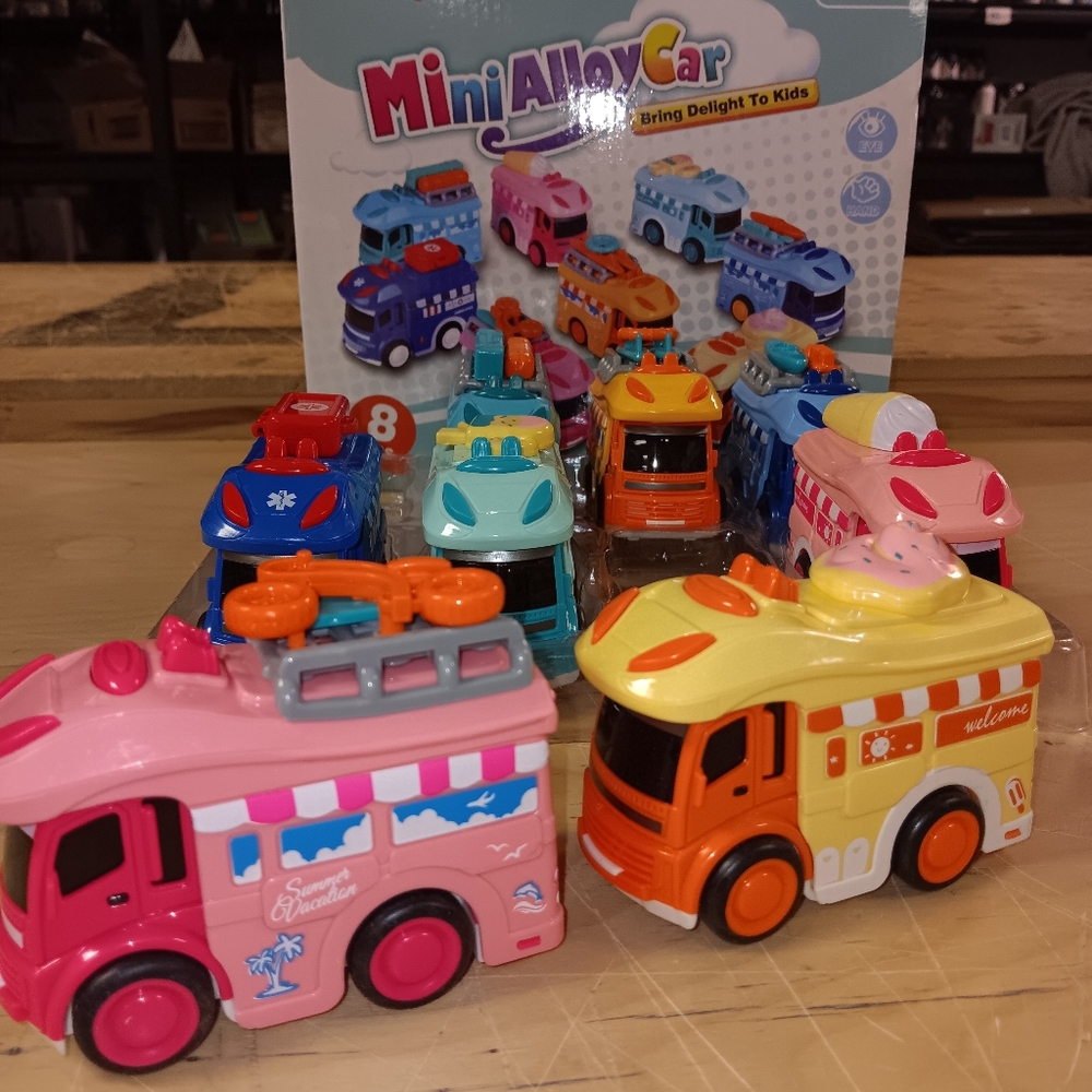Fun Little Toys 8 Pieces Pull Back Cars Toys Friction Powered Ice Cream New